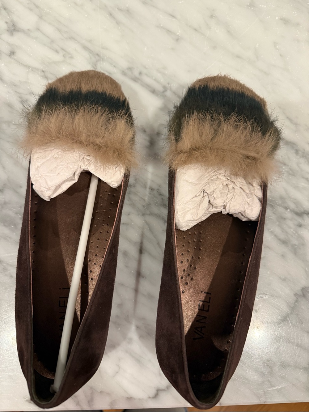 Vaneli Dark Brown Suede Flats with Tan Fur Accent NWT - Picture 3 of 7